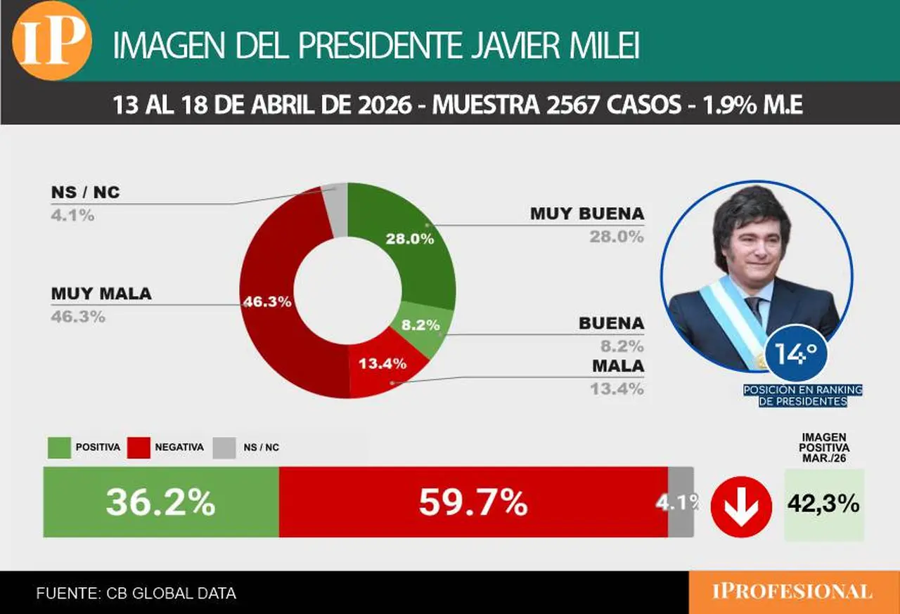A nivel local Milei presentó un núcleo duro de 28% pero el rechazo ya roza el 60%