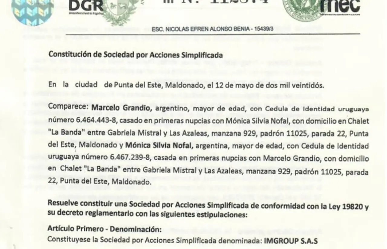 Uno de los documentos aportados por Marcela Pagano.