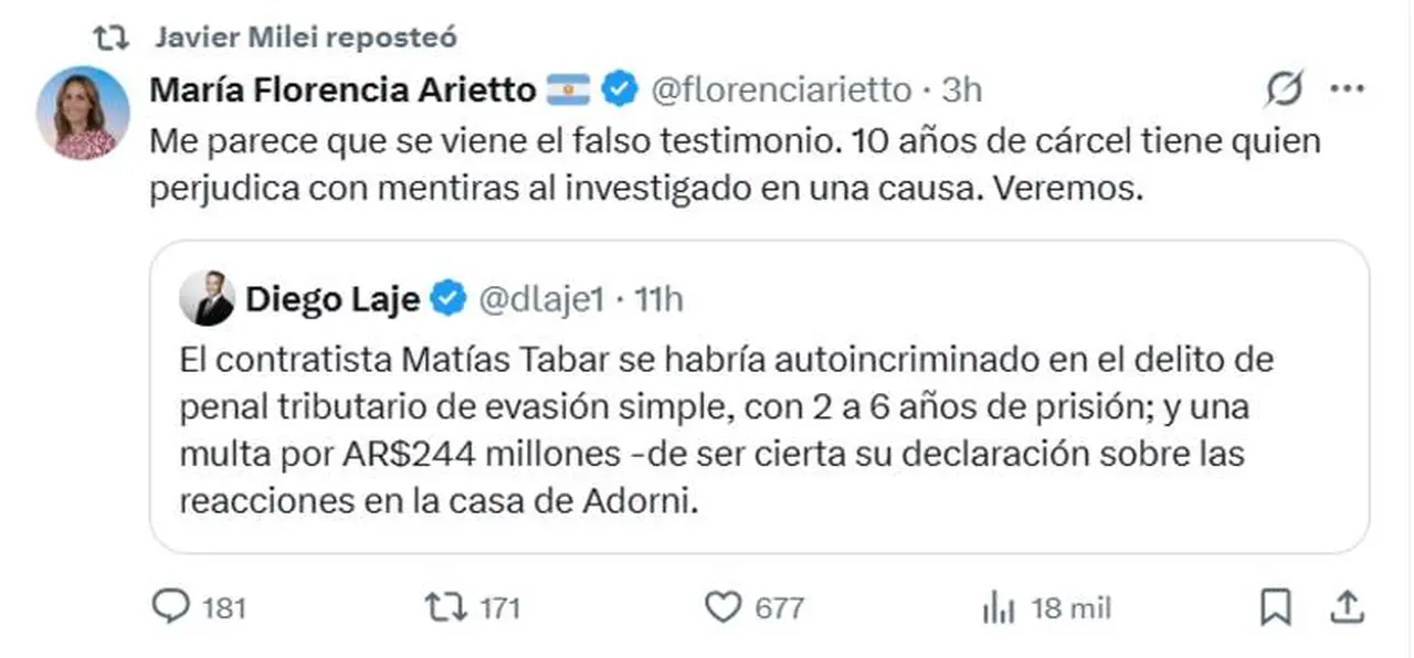 El tuit que sugiere que se denunciará al contratista por falso testimonio