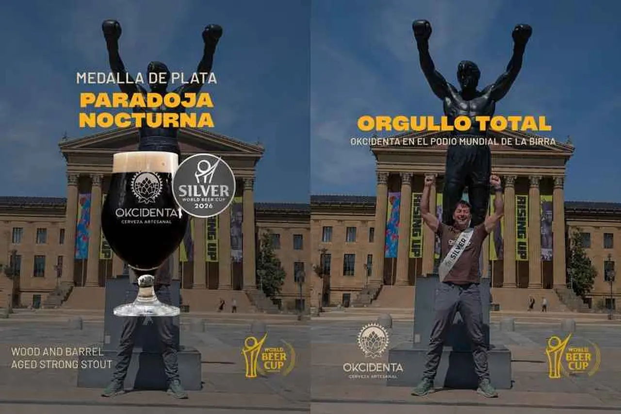 Cervecería Okcidenta festejó en la estatua de Rocky su medalla