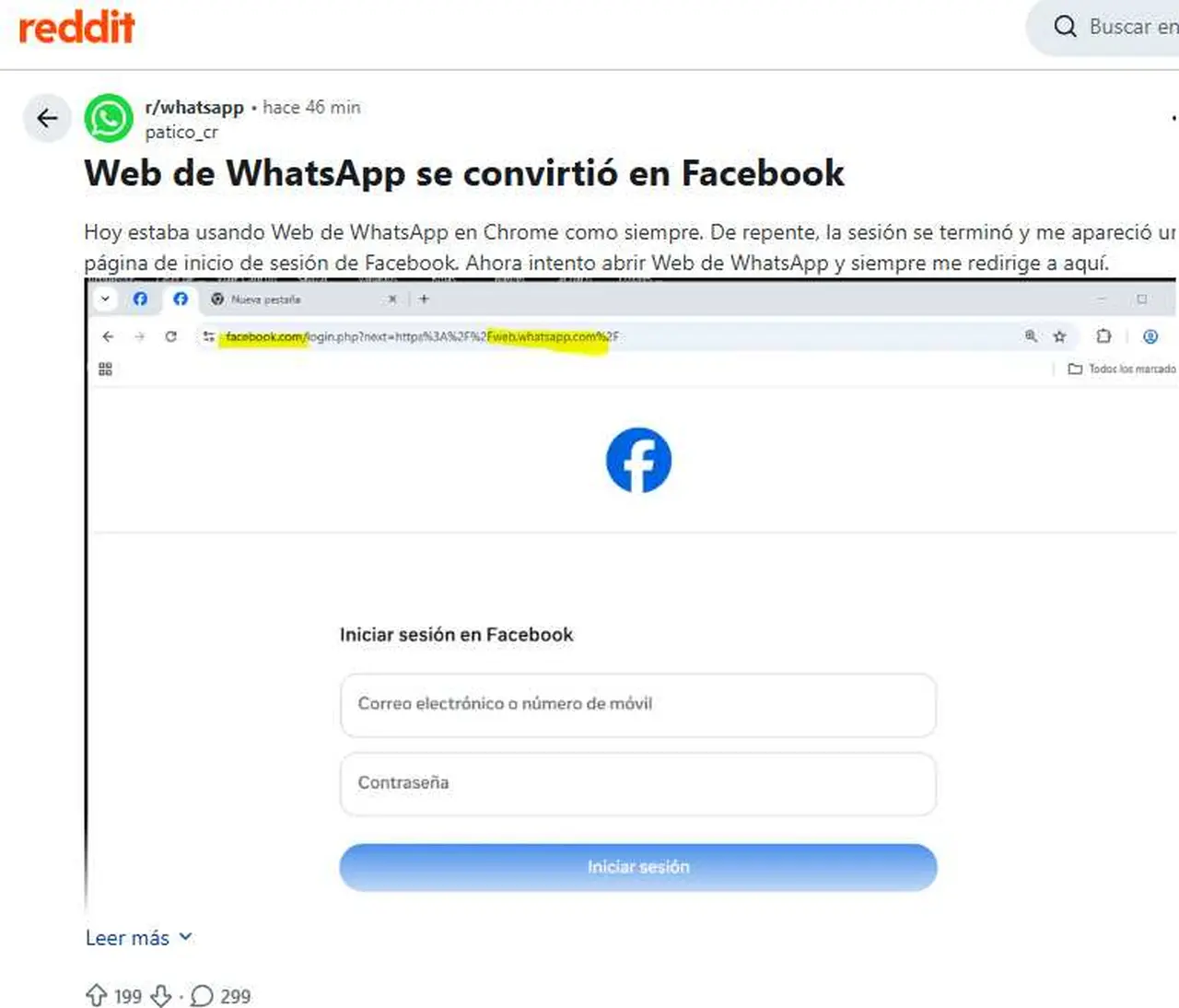 Quejas de usuarios en Reddit por la caída de Whatsapp Web