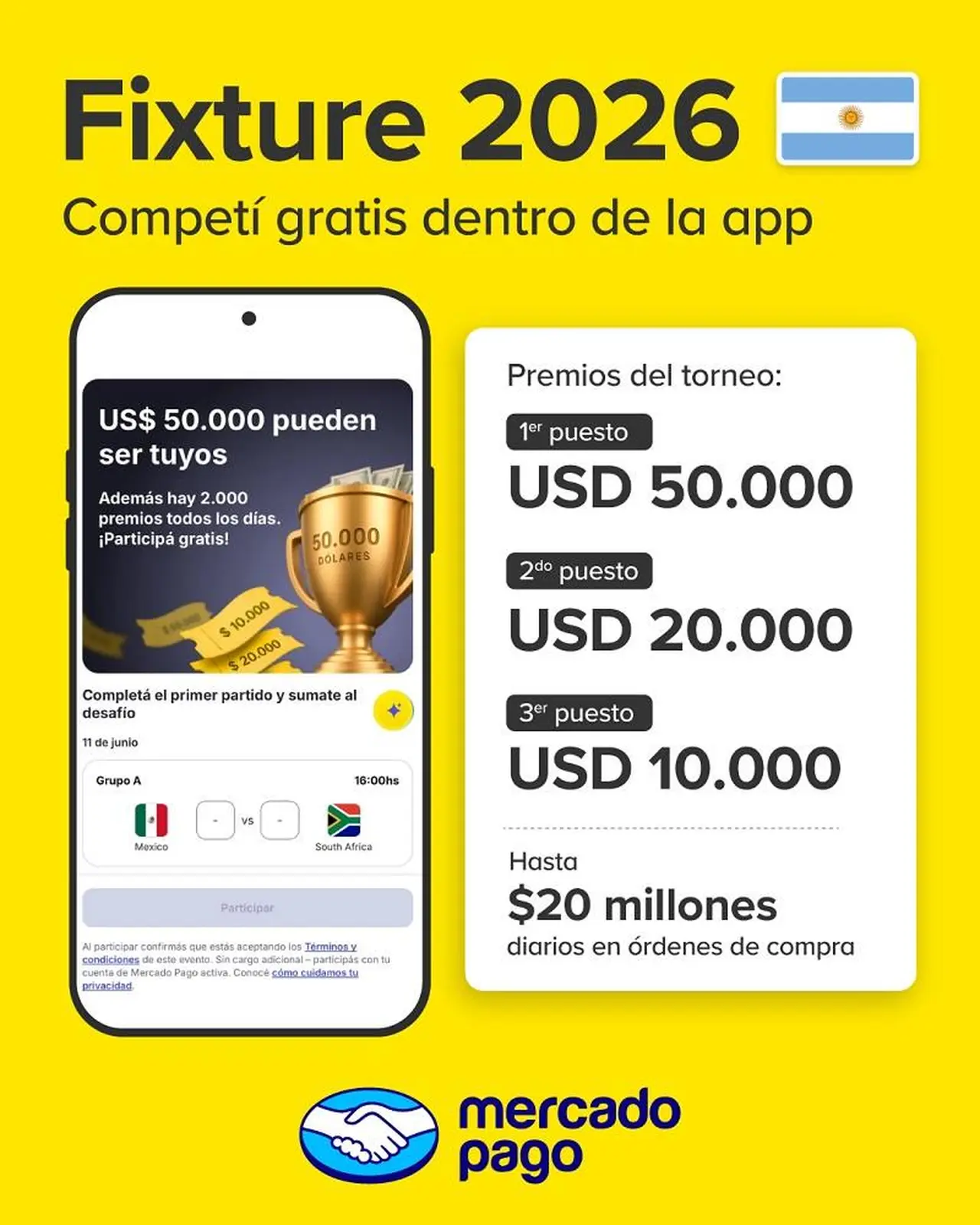 Fixture 2026 de Mercado Pago, para competir gratis durante el Mundial