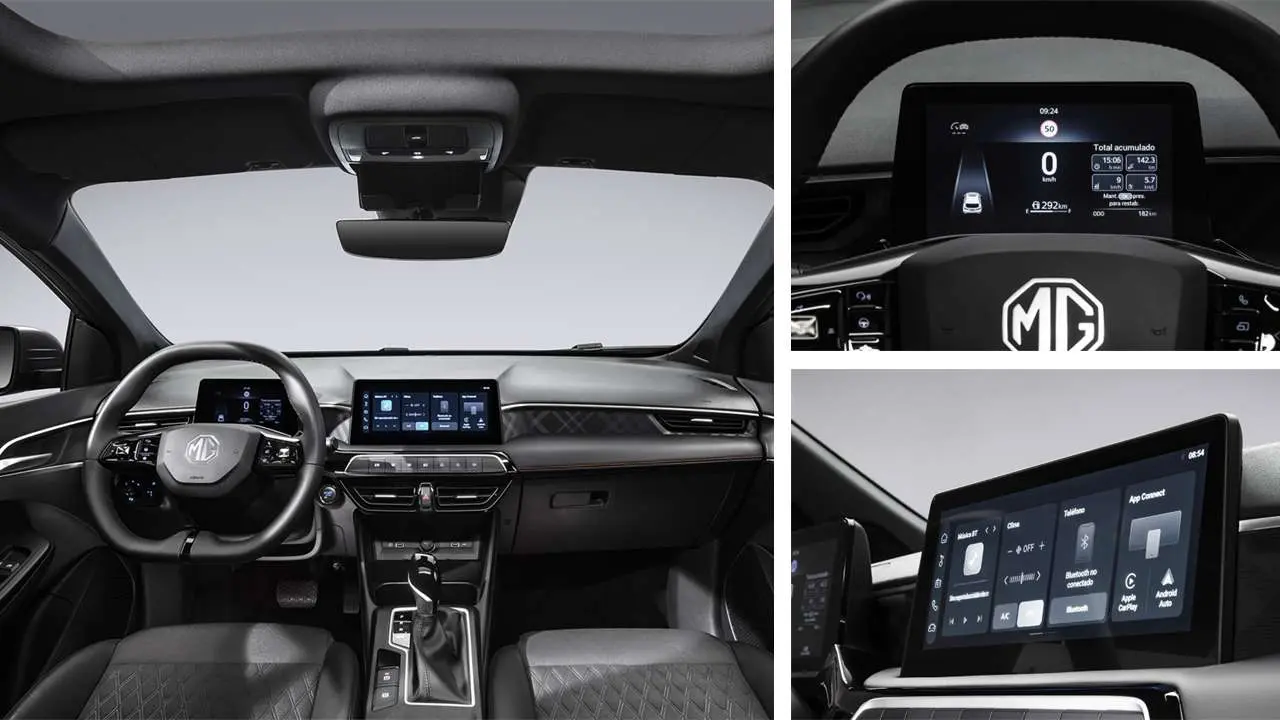 El MG tiene pantalla táctil, volante con base planta y detalles en negro brillante.