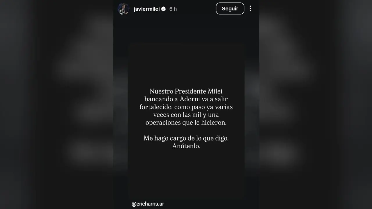 El posteo que compartió Milei en Instagram bancando una vez más a Adorni en medio del escándalo