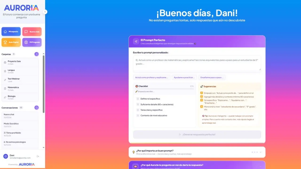 Auroria no acepta preguntas vagas y, con el prompt perfecto, obliga a pensar antes de preguntar