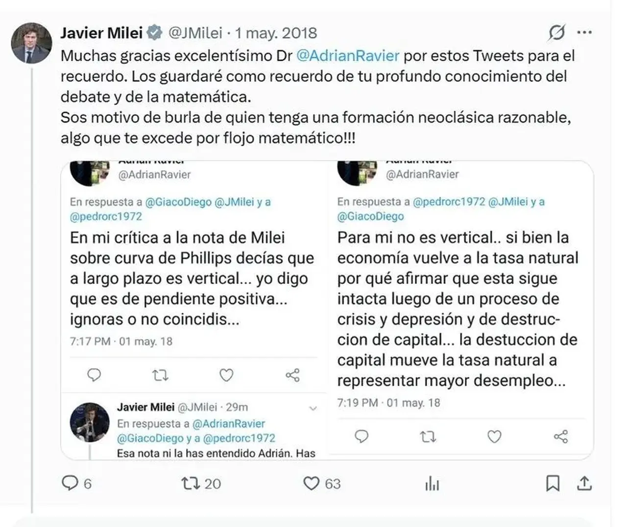 Uno de los tuits de Javier Milei que se viralizaron este viernes