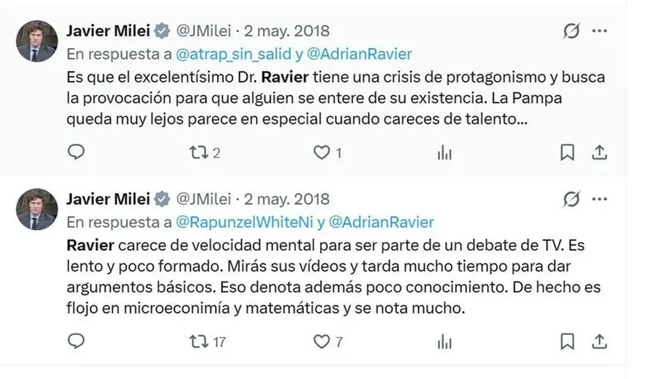 Otros de los tuis de Milei contra Ravier