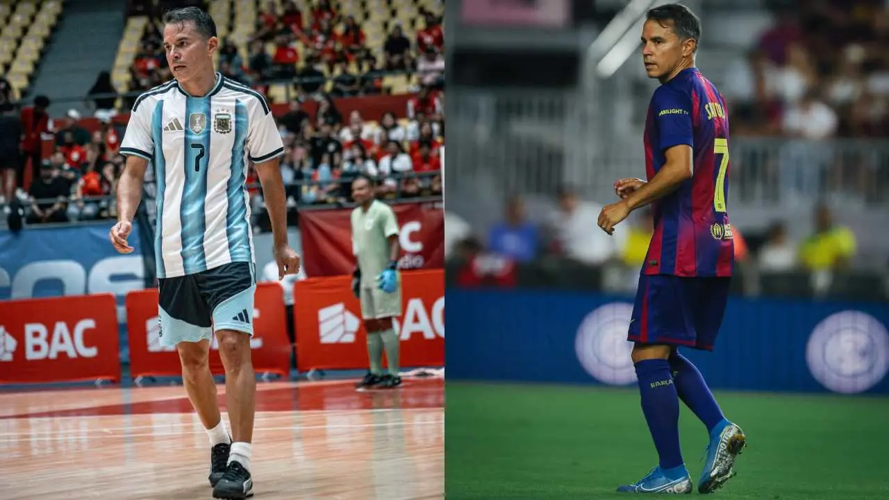 Javier Saviola en 2026, jugando con los equipos de Leyendas de la Selección Argentina y Barcelona