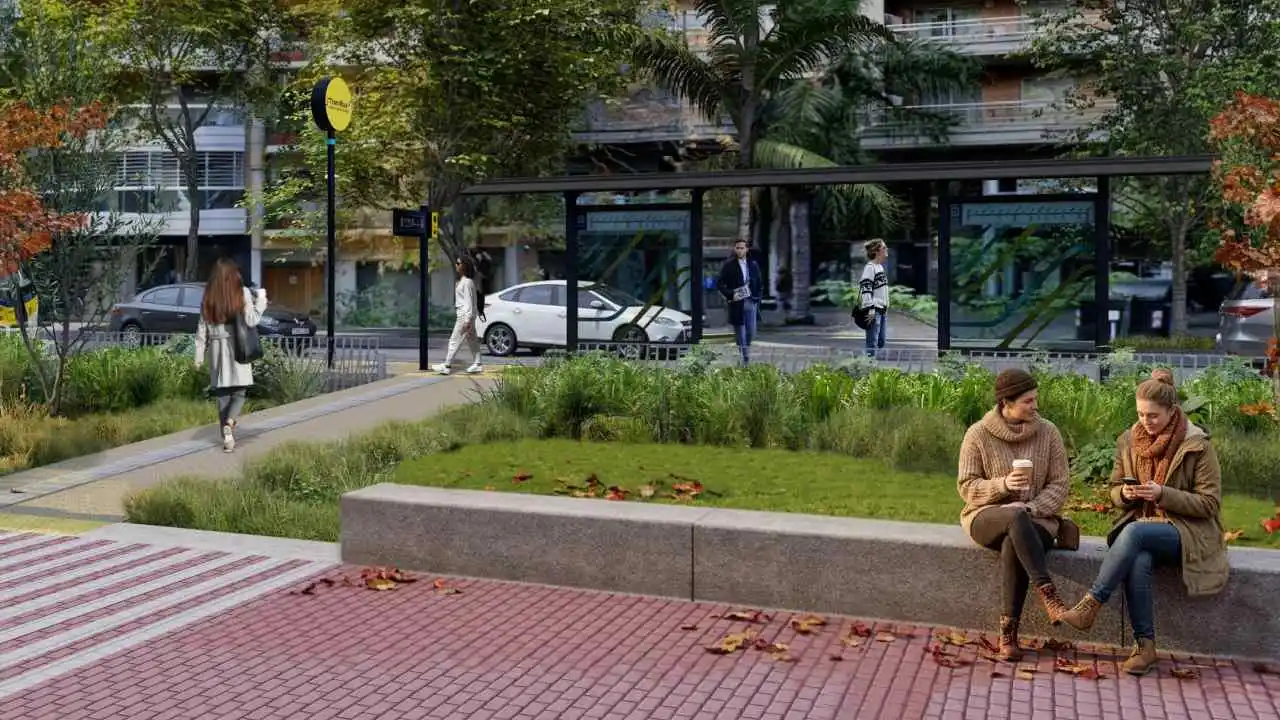 Así se verá una de las paradas del TramBus sobre la Av. Honorio Pueryrredón
