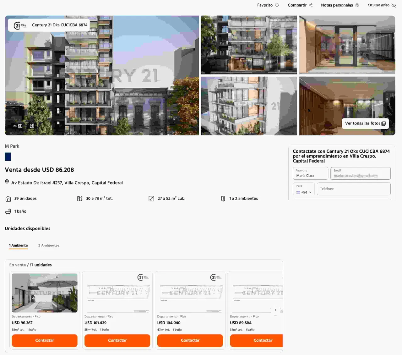 Departamento en Villa Crespo 2 ambientes