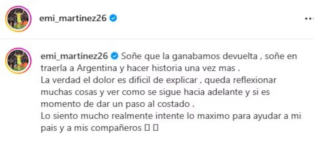 Dibu Martínez pidió disculpas tras la final del Mundial y generó dudas sobre su futuro