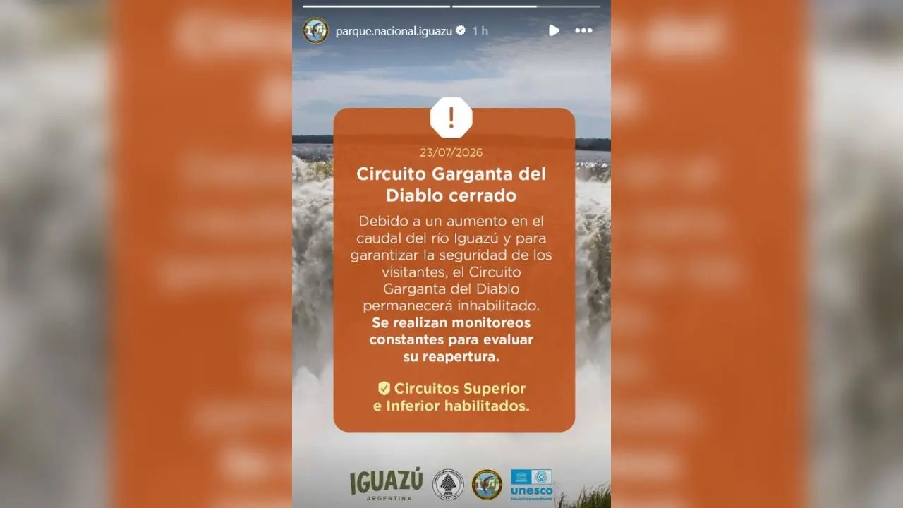 El mensaje oficial del Parque Nacional Iguazú sobre el cierre de la Garganta del Diablo