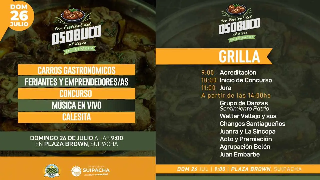 Suipacha organiza este domingo 26 el primer Festival de Osobuco al Disco