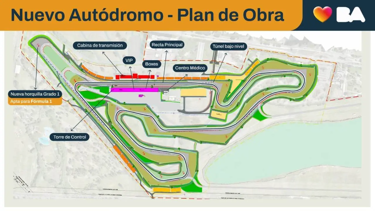 mapa del nuevo autodromo de buenos aires con las obras para formula 1