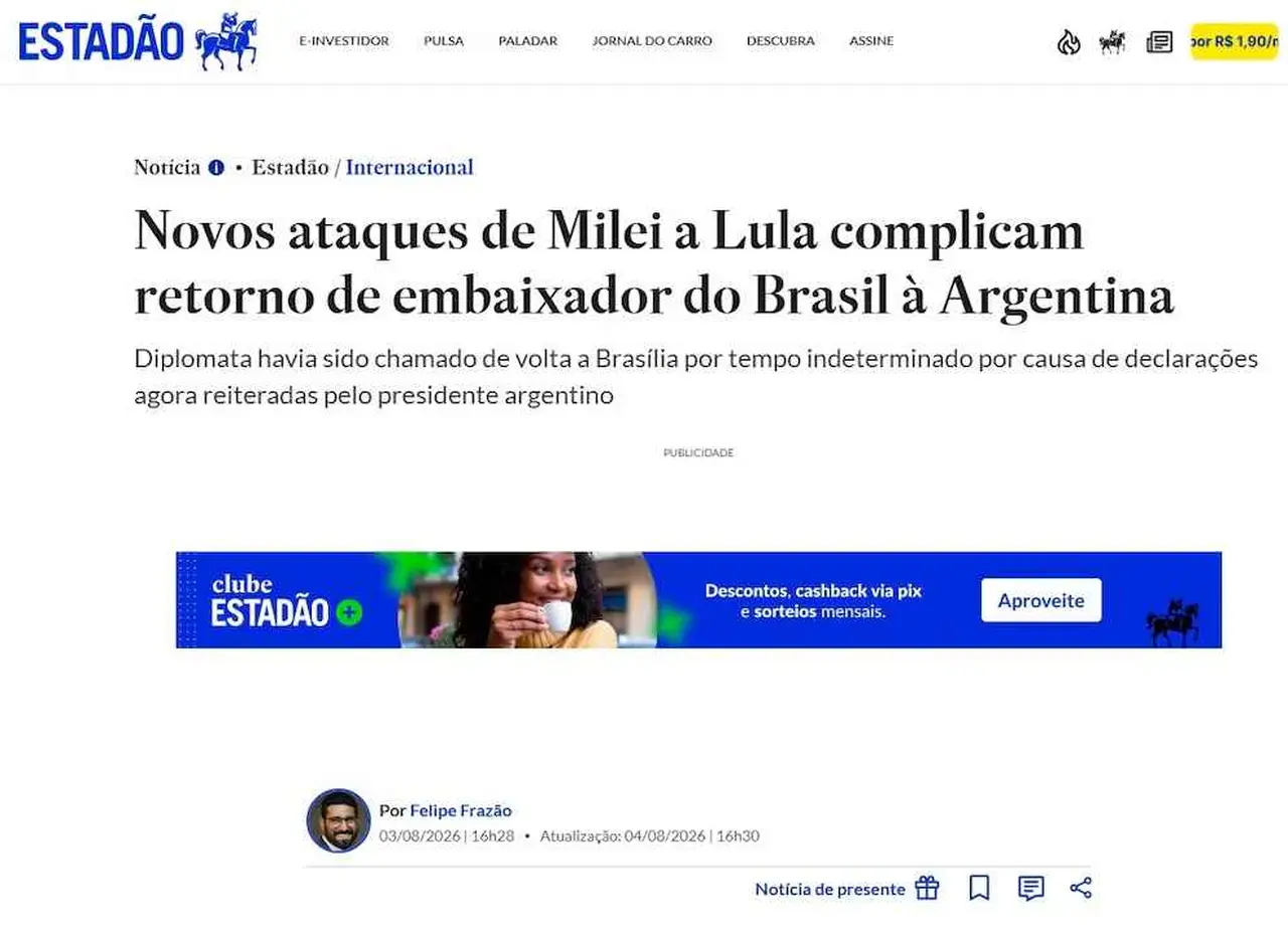 O Estado de S. Paulo vinculó a Milei y Trump con la disputa electoral brasileña.