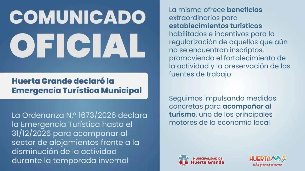 El comunicado de la Municipalidad de Huerta Grande sobre la Emergencia Turística