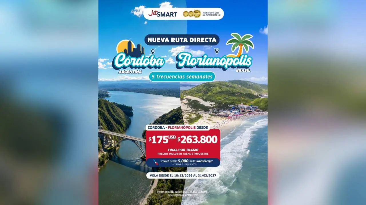 JetSMART anunció la venta de pasajes de Córdoba a Florianopolis para el verano