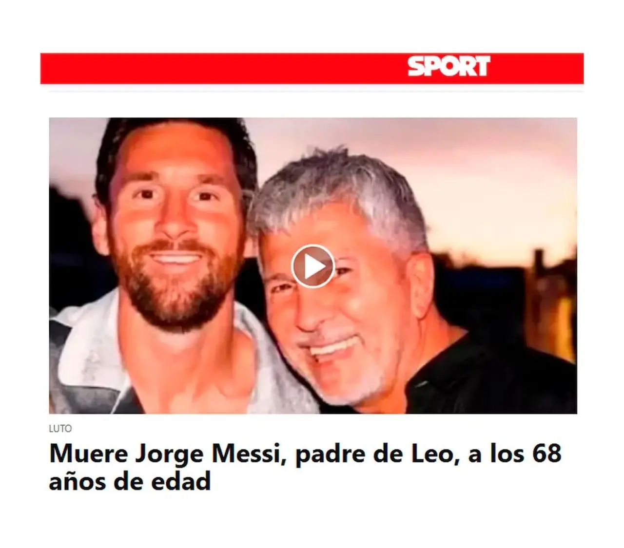 La portada de Sport sobre la muerte de Jorge Messi
