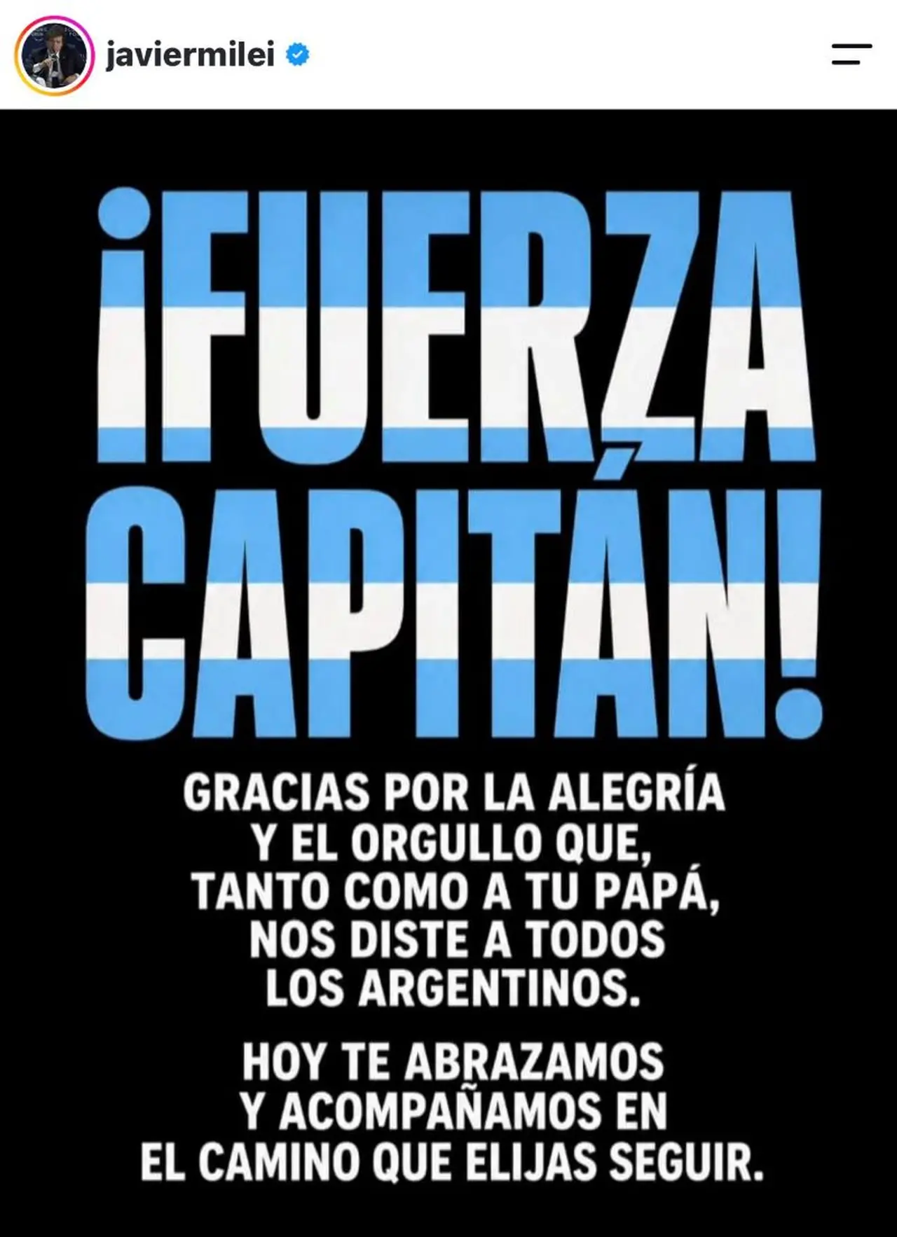 El posteo de Javier Milei para Lionel Messi