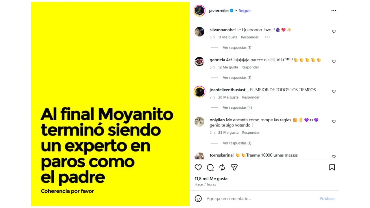 El mensaje de Milei contra los Moyano, padre e hijo