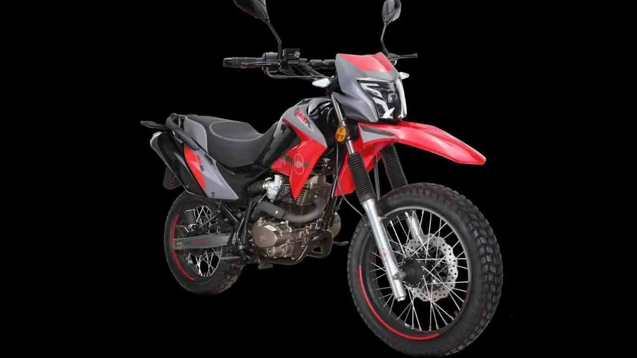 Gilera Sahel 150 de frente y perfil. Foto oficial.