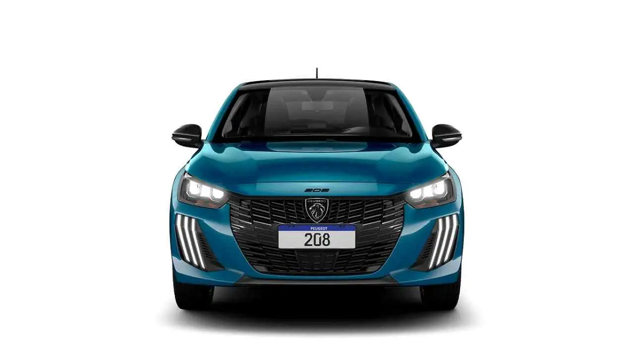 Peugeot 208 de frente con fondo blanco. foto oficial.