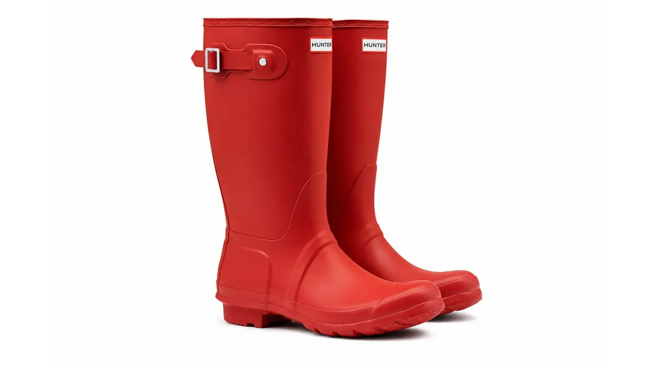 Botas de lluvia Hunter de color rojo, sobre un fondo blanco (Gentileza Hunter - Perramus)