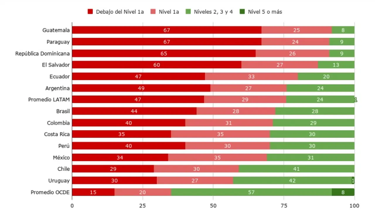 El 24% de los alumnos argentinos alcanza el nivel básico de conocimientos (Fuente: OCDE)