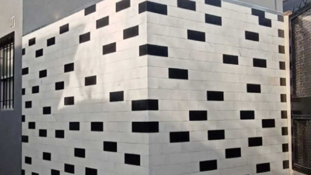 Pared de una casa realizada con ladrillos sustentables de color blanco y negro