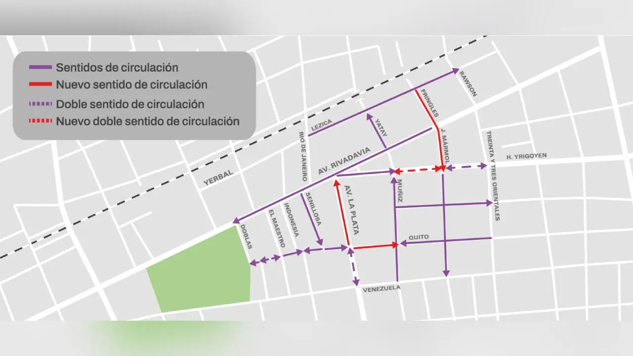 El mapa compartido por el Gobierno de la Ciudad sobre el cambio de sentido en las calles