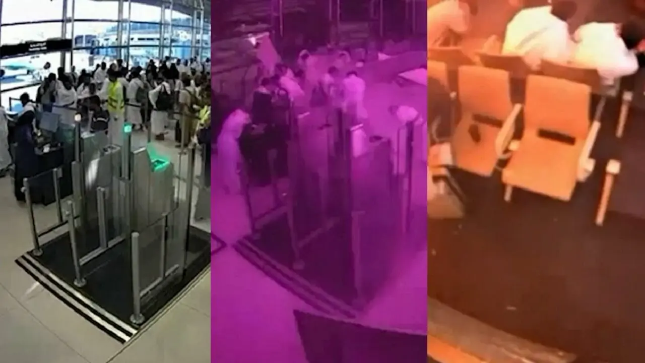 Tres imágenes de reacción de pasajeros ante el impacto de un misil en un aeropuerto de Arabia Saudita