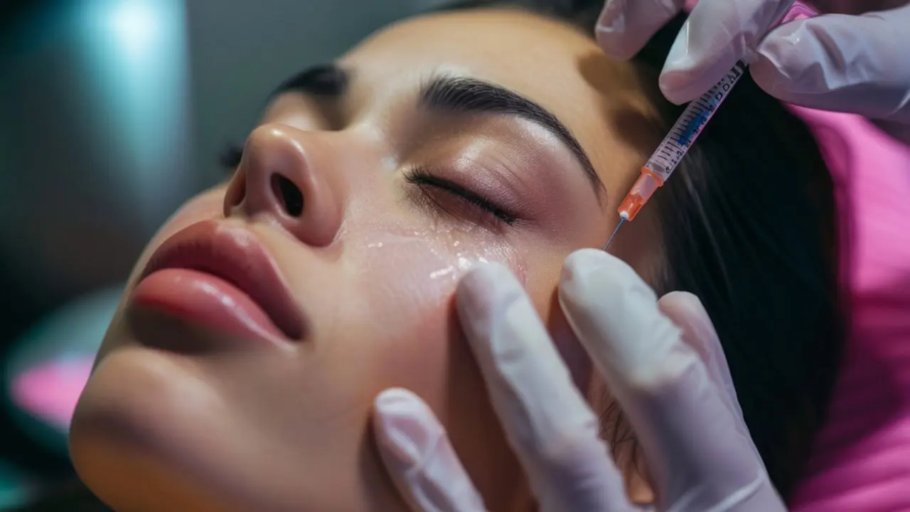 mujer recostada con los ojos cerrados haciéndose un tratamiento estético no quirúrgico