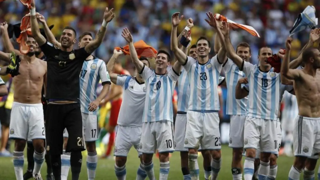 El festejo de la Selección Argentina tras vencer a Bélgica en Brasil 2014.