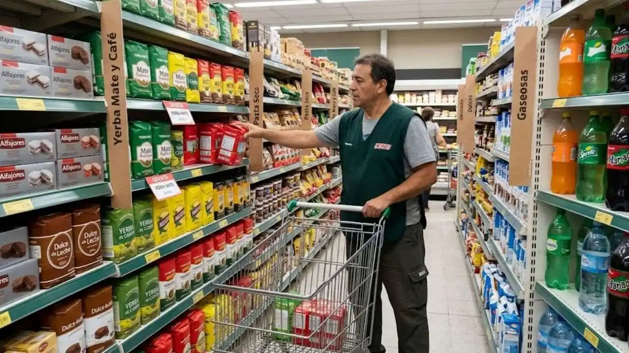 Imagen de dos repositoras trabajando en un supermercado. Imagen de archivo