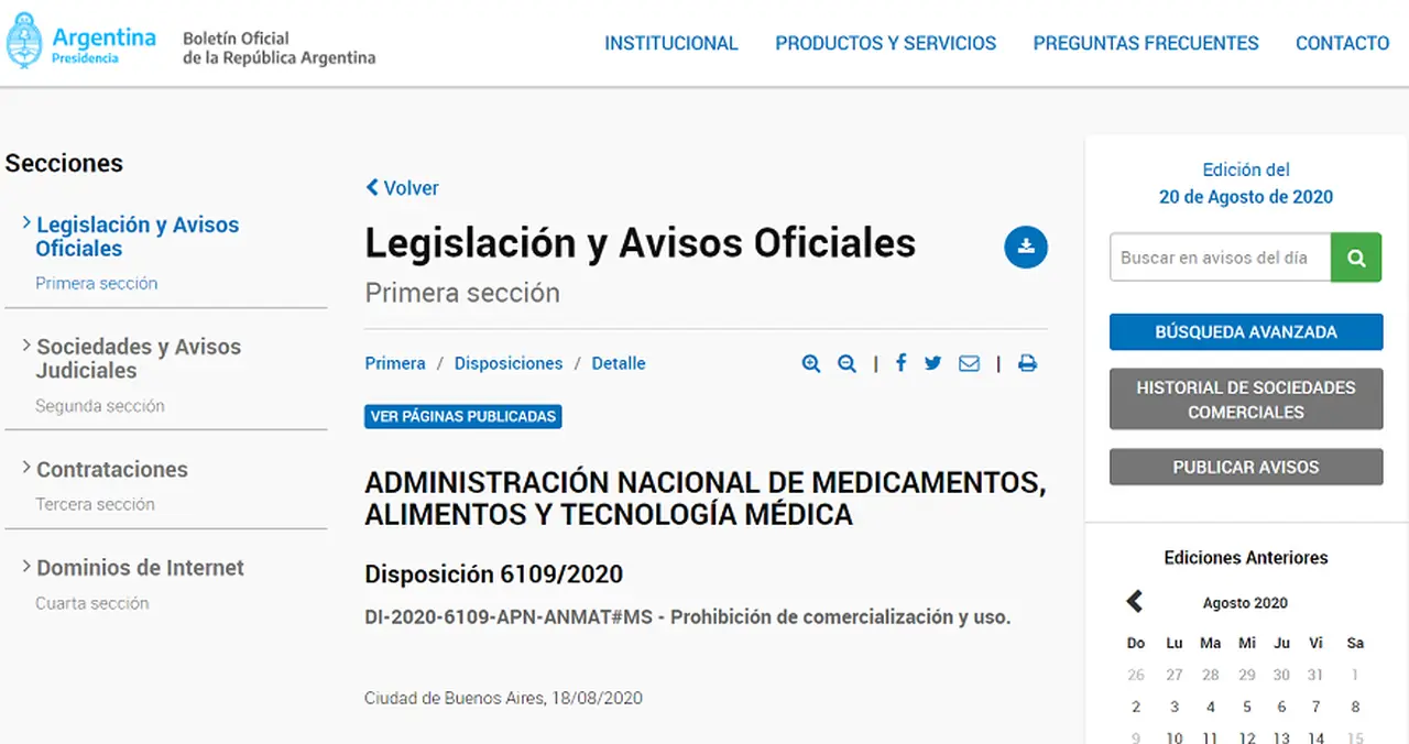 Esta es la disposición en la que ANMAT comunicó su decisión
