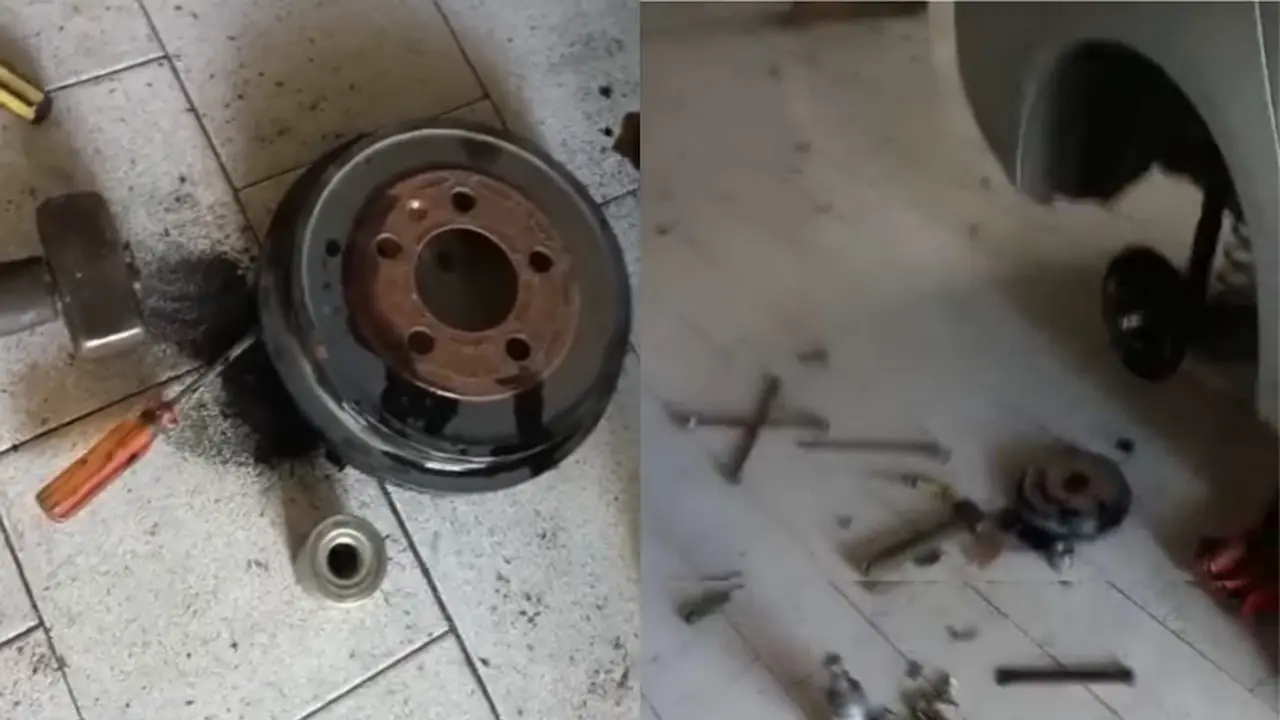 La pieza del auto que supuestamente estaba averiada.