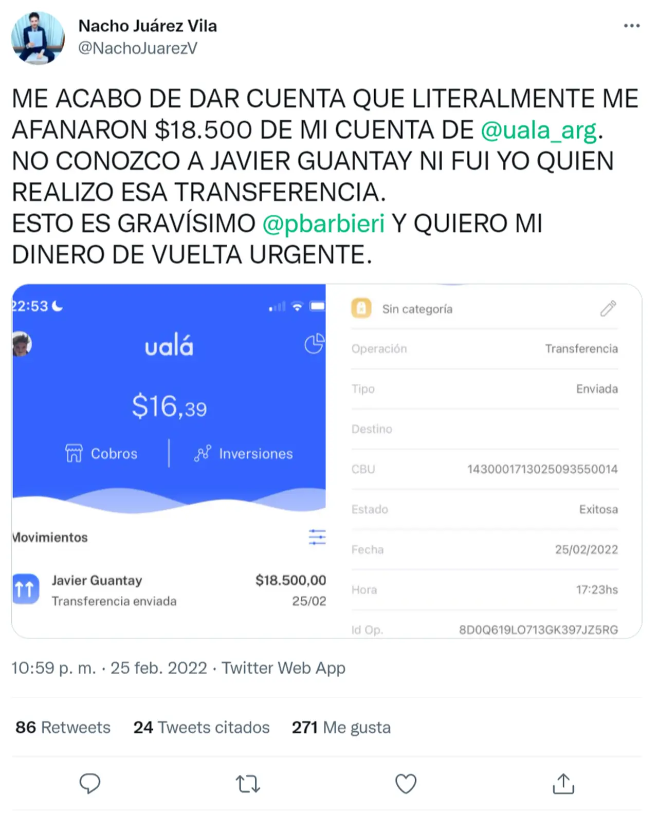 El tuit que dio a conocer esta situación