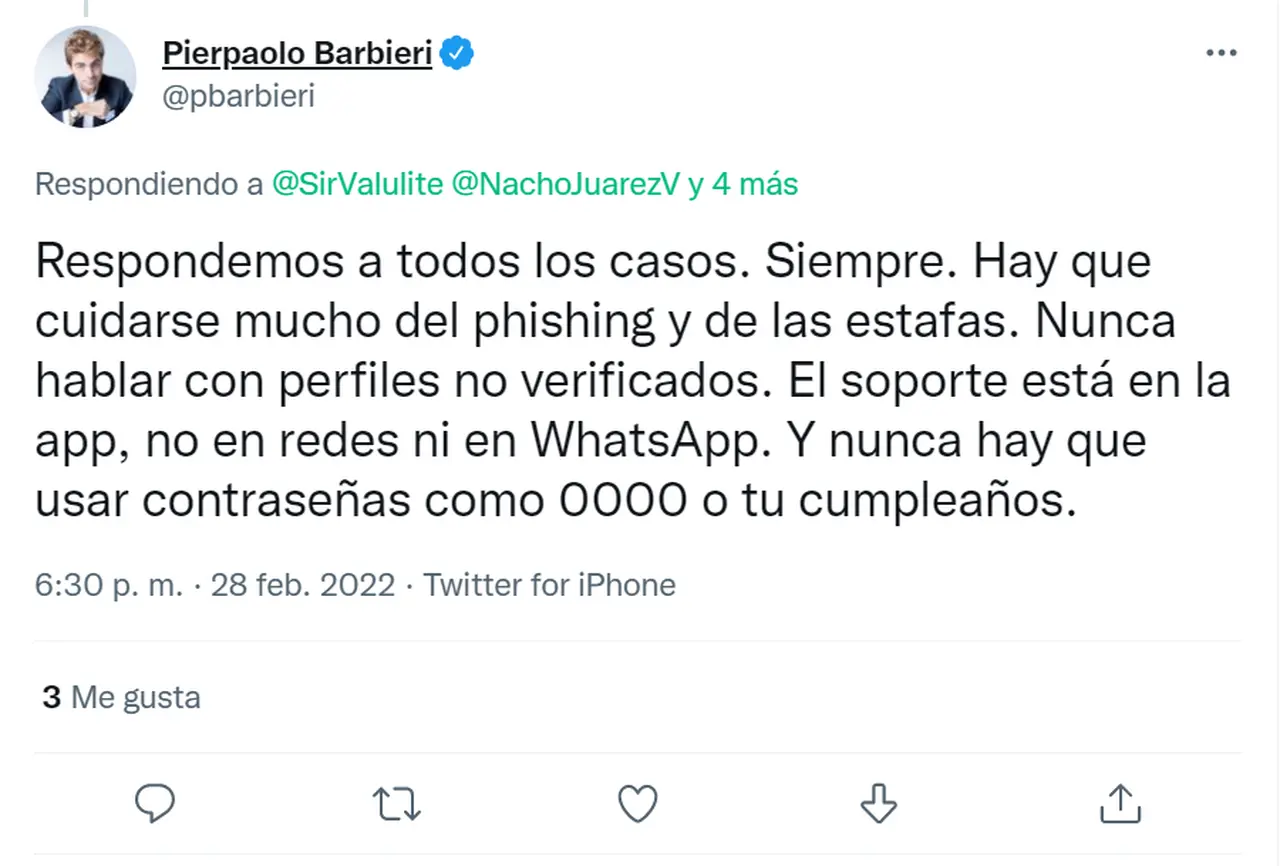 Una de las respuestas de Pierpaolo Barbieri, CEO de Ualá