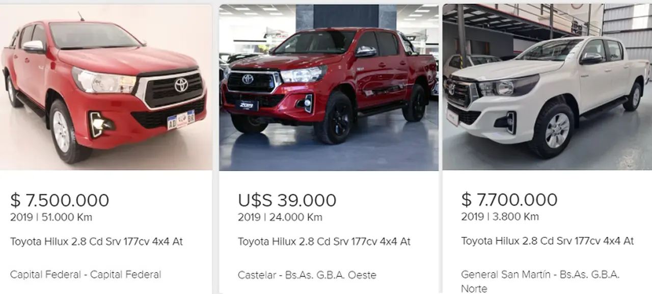 Precios Toyota Hilux usada en Mercado Libre.