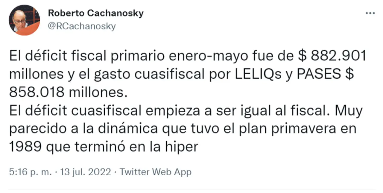 El tuit que publicó Roberto Cachanosky en el que