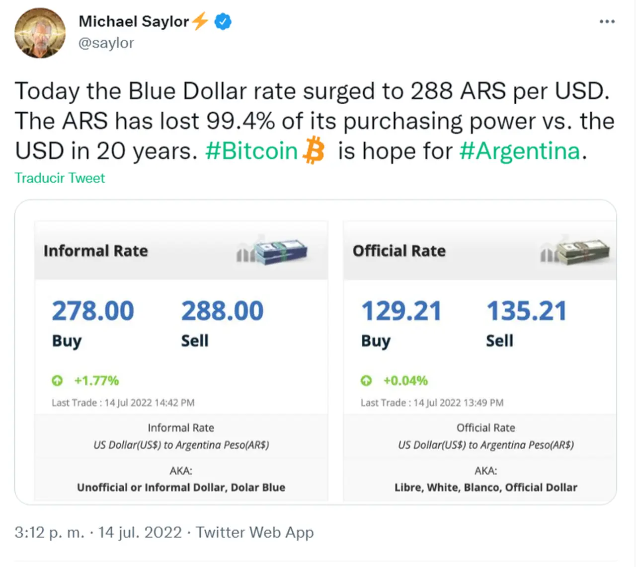 El tuit de Michael Saylor sobre la situación en Argentina