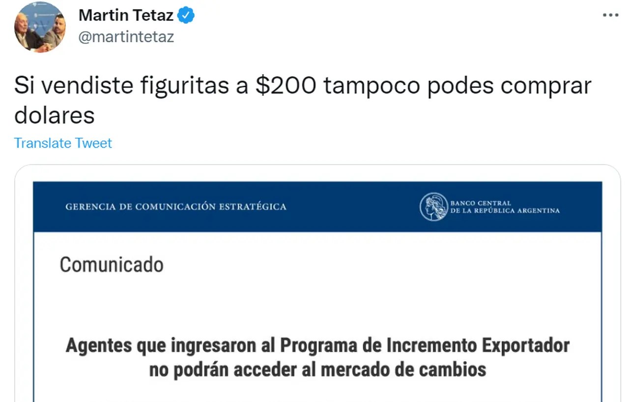 El diputado Martín Tetaz se sumó a la cadena de memes que critican el cepo sojero.