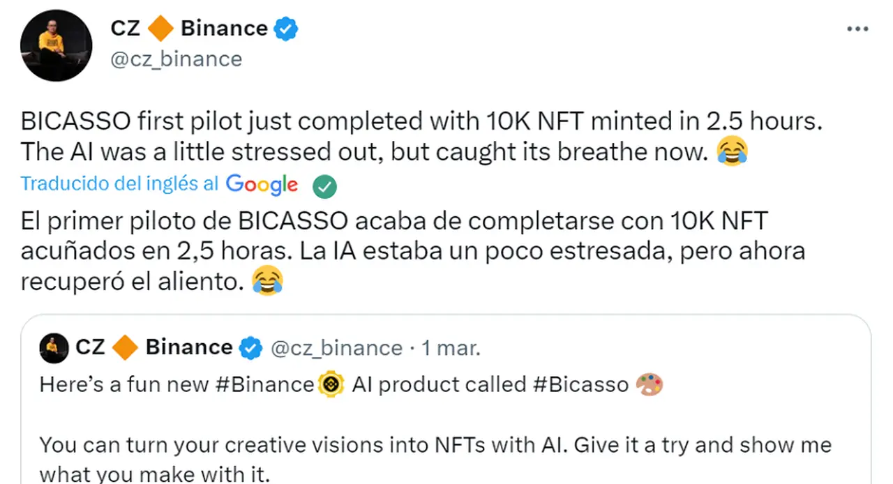El CEO de Binance, Changpeng Zhao, compartió la novedad en su cuenta oficial de Twitter.