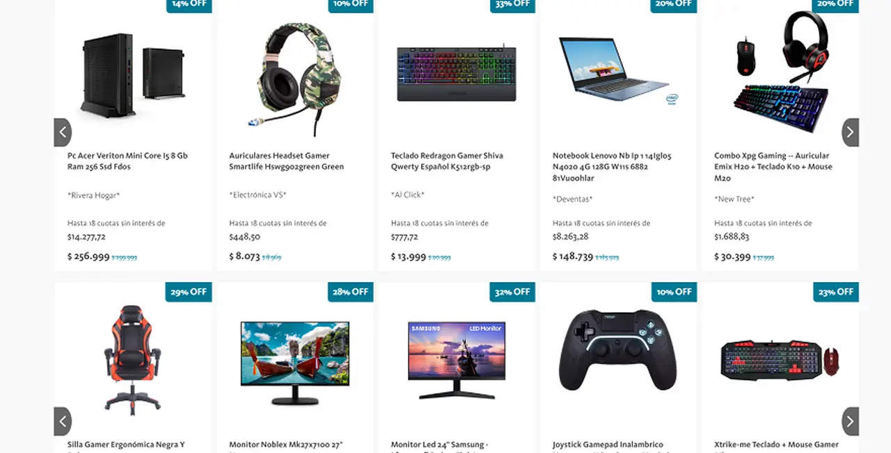 Algunos de los productos que ofrece hoy la tienda BNA+, el marketplace del Banco Nación.