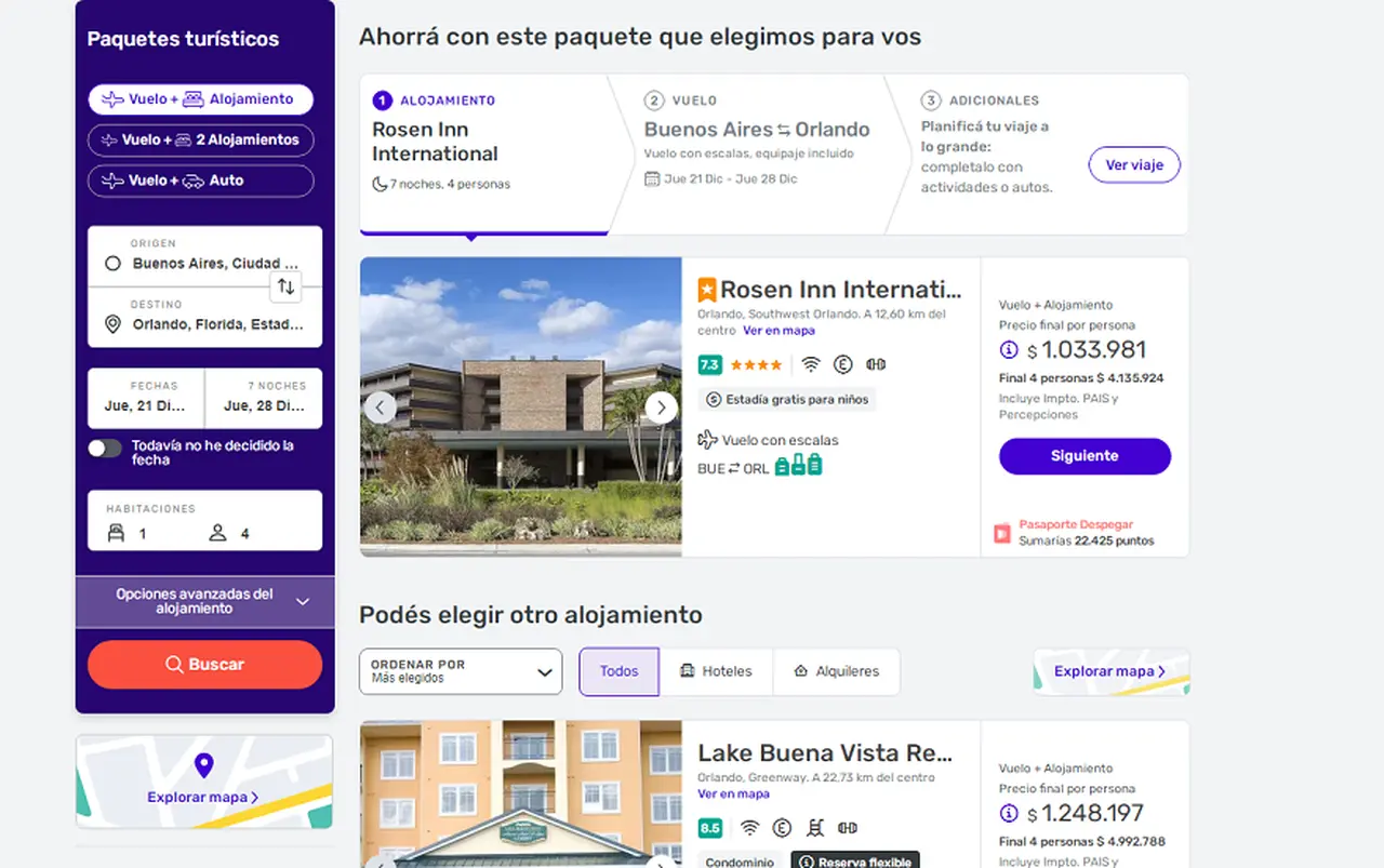 Despegar ofrece paquetes a Disney por no menos de un millón de pesos por persona.