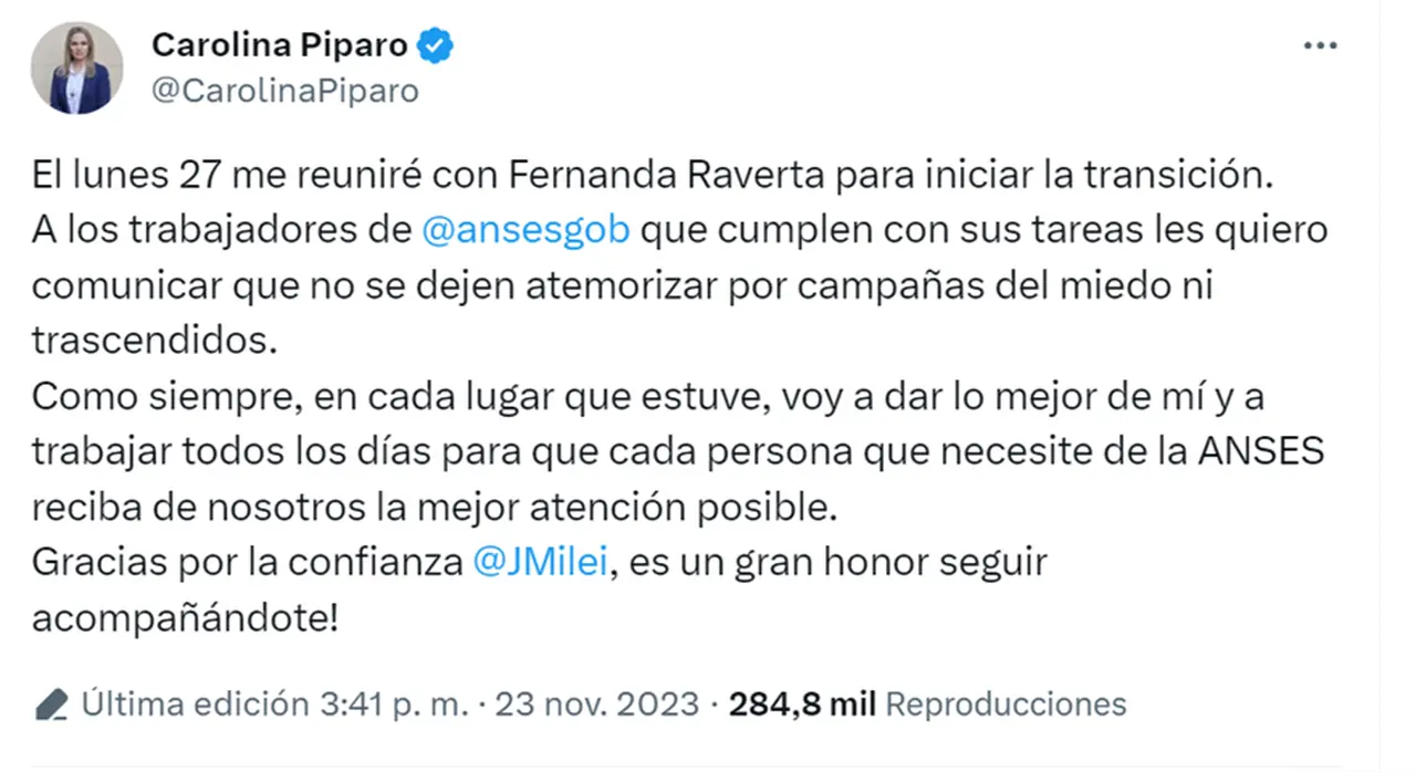 Dos horas después de revelar que se reuniría con Raverta, Píparo se bajó y no manejará ANSES.