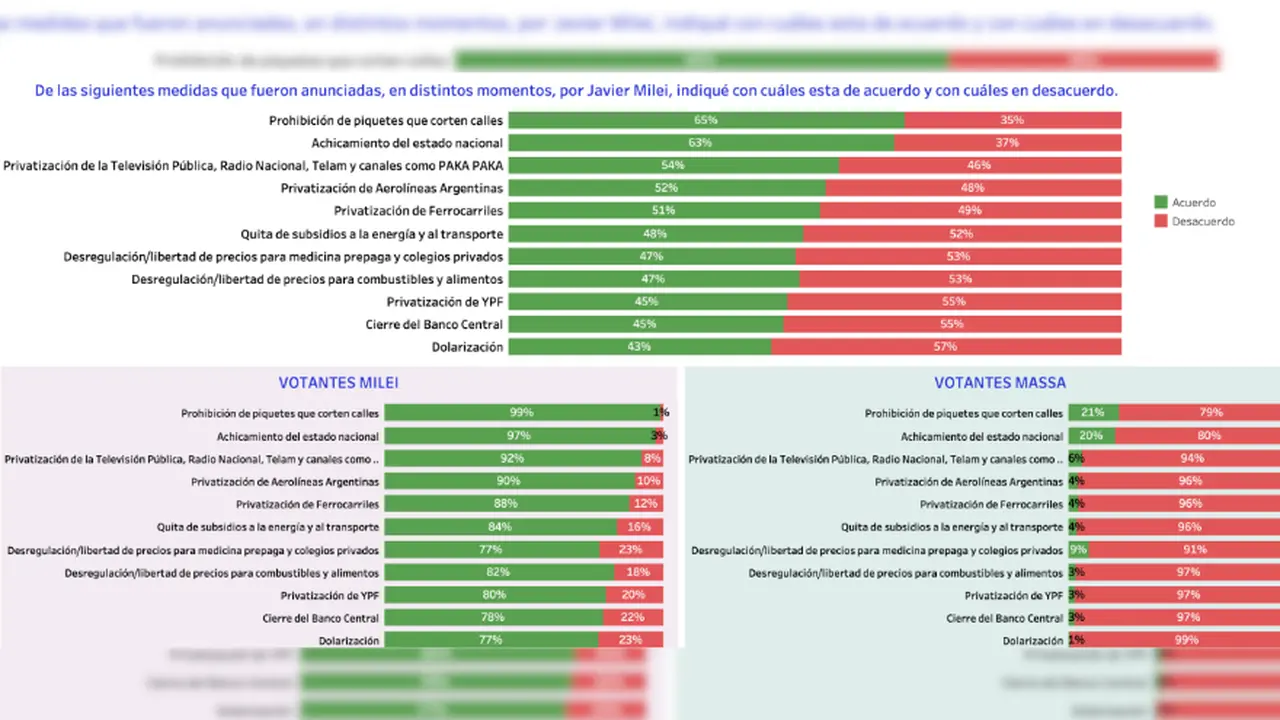 Aceptación o rechazo a las medidas de Milei, según a quién votaron en el balotaje