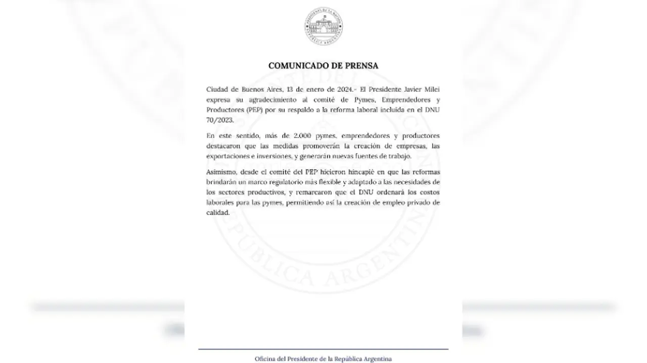 Milei agradeció el apoyo que recibió a emprendedores y pymes