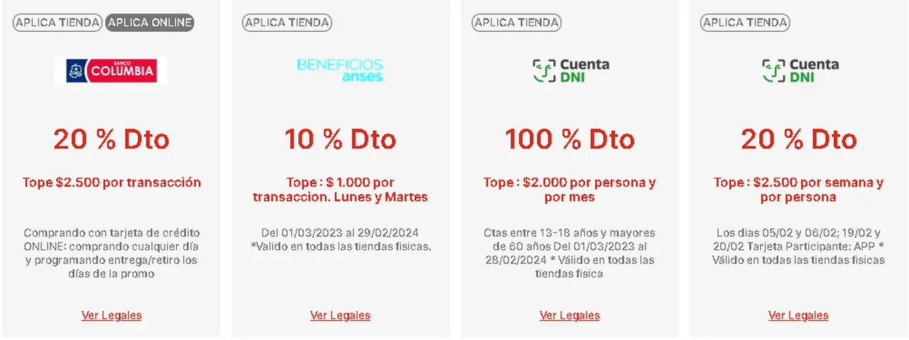 Los lunes hay descuentos con Banco Columbia. Las otras promociones están sujetas a renovación