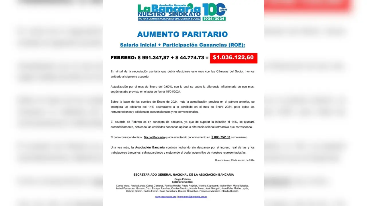 Ya quedó definido el aumento de sueldo para bancarios durante el mes de marzo